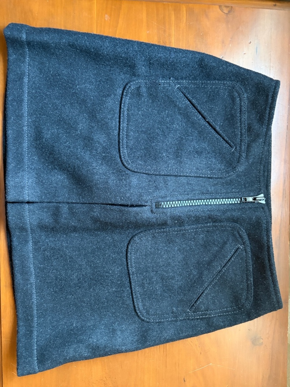 Gap Dark Charcoal Gray Wool Vintage Mini Skirt with Front Zip and Patch Pockets
